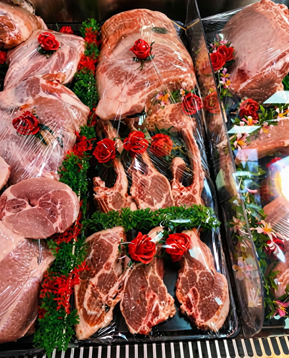 Côtelettes et pièces d'agneau en vitrine